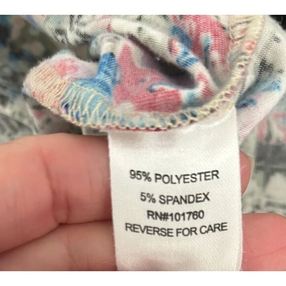Kate Park PL Gray Cream Blue Boho Patchwork Tunic Top Artsy Retro Festival Chic - Picture 11 of 12